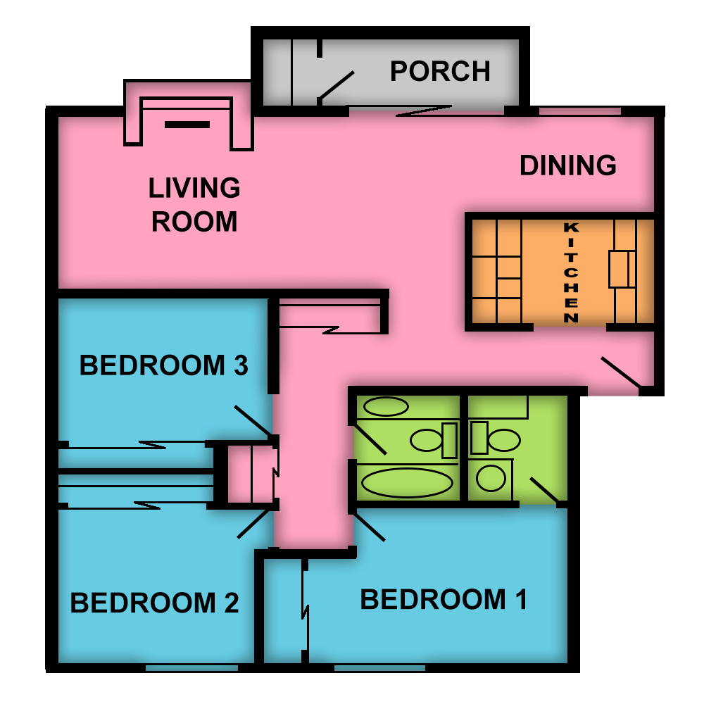 This image is the visual schematic floorplan representation of Plan d at Andover Place Apartments.