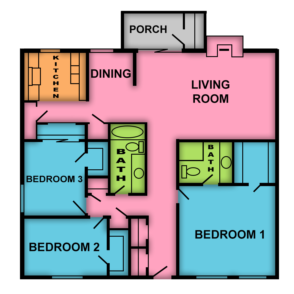 This image is the visual schematic floorplan representation of Plan e at Andover Place Apartments.